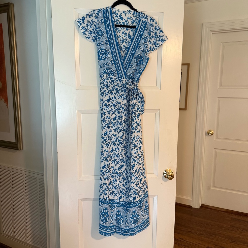 Blue Floral Wrap Dress